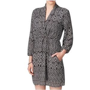 BAR III Black White Geometric Wrap Dress Size Large 3/4 Sleeve V-Neck